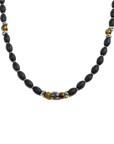 Collana con onice nera ovale e sfere occhio di tigre