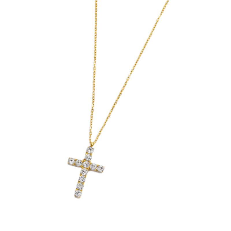 Collana croce pendente dorata 2,6cm con zirconi