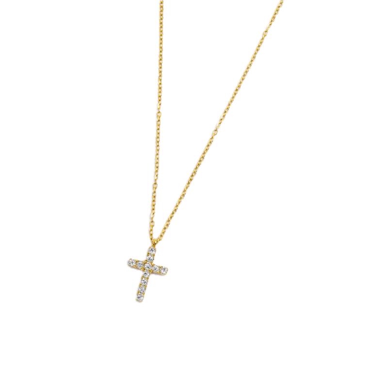 Collana croce pendente 1,4cm con zirconi