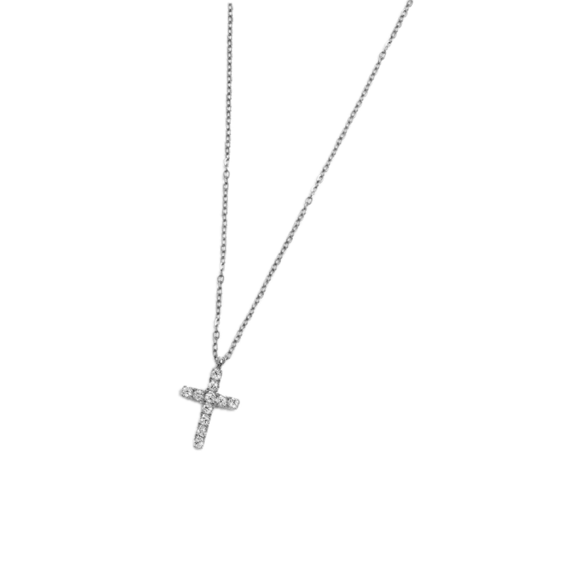 Collana croce pendente 1,4cm con zirconi