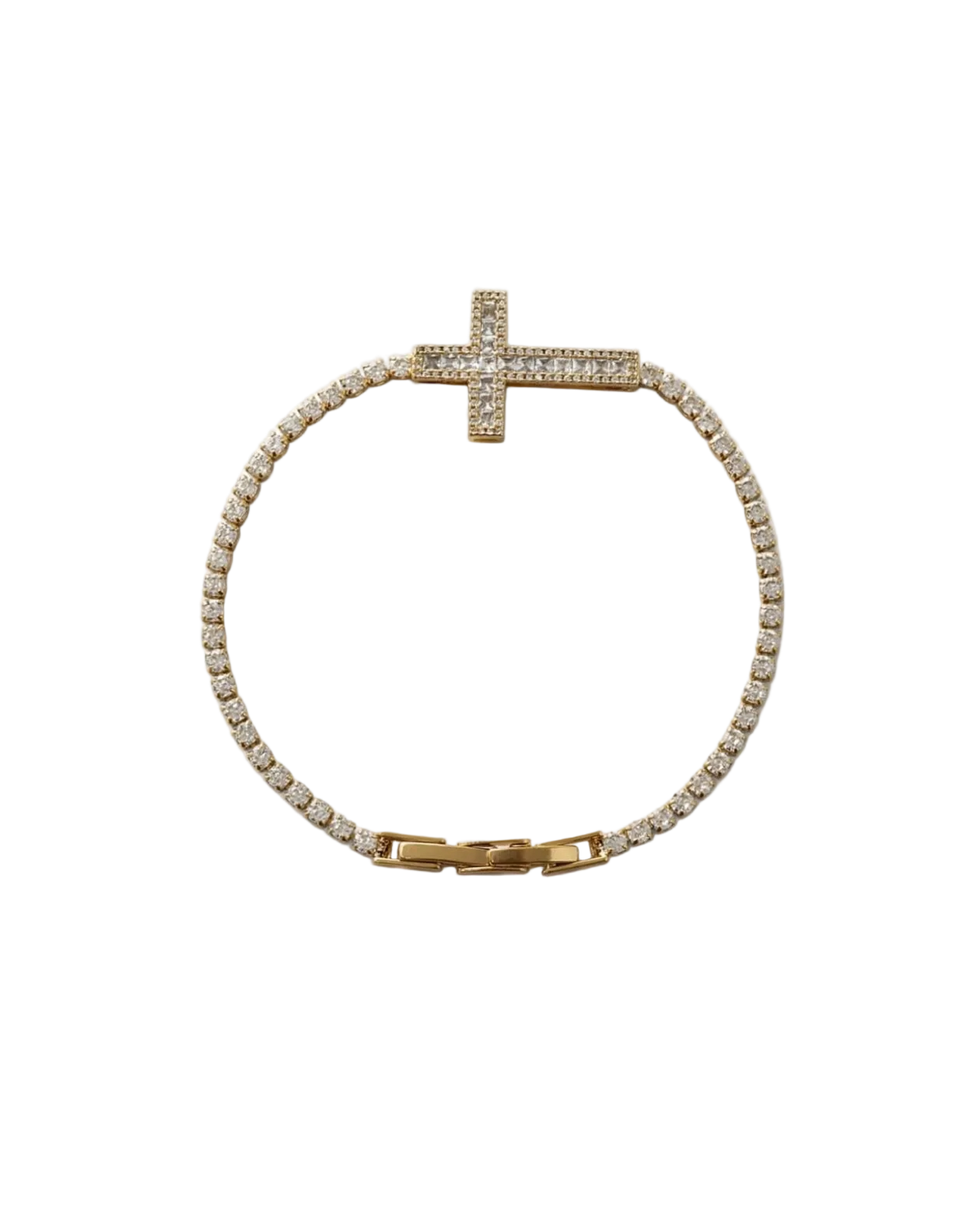 Bracciale tennis con croce dorato