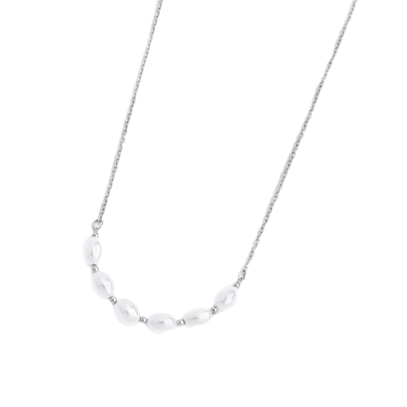 Collana catena cross con perle ovali centrali