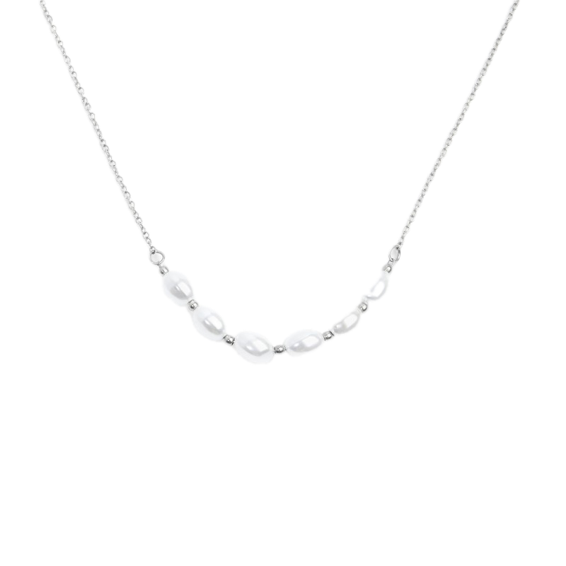 Collana catena cross con perle ovali centrali