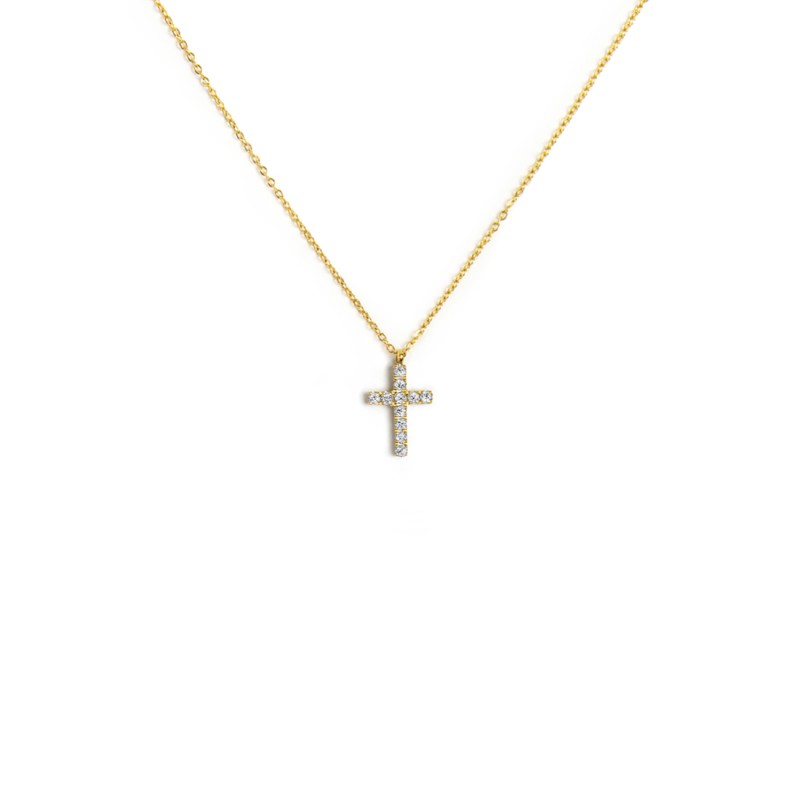 Collana croce pendente 1,4cm con zirconi