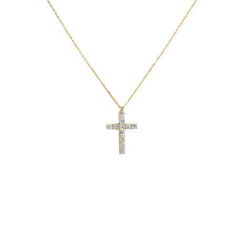 Collana croce pendente dorata 2,6cm con zirconi